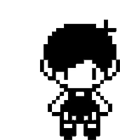 a black and white pixel art drawing of a boy with short hair .