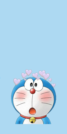 doraemon with hearts on his head and a bell around his neck