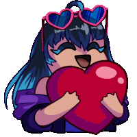 a girl wearing heart shaped glasses is holding a large red heart