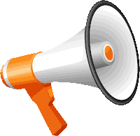 a white and orange megaphone with a black rim