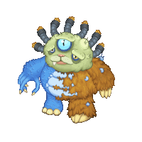 a cartoon monster with a blue eye and a brown furry body