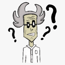 a cartoon of a man with glasses and a question mark on his head