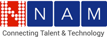 a logo for a company called nam connecting talent and technology