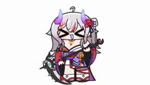 a cartoon of a girl with horns holding a sword