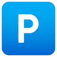 a blue square with a white letter p inside