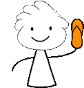 a stick figure is holding a flip flop in his hand .