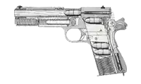 a black and white drawing of a gun with bullets inside of it