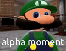 a cartoon character with a beard and hat is standing in front of a brick wall .