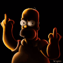 a drawing of homer simpson giving the middle finger with the name lu sigenza below him