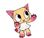 a pixel art of a cat wearing a white dress and pink ears