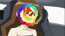 a pixelated image of a woman with a rainbow colored face