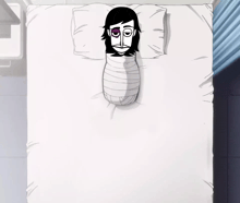 a cartoon of a man laying on a bed