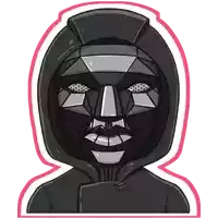 a cartoon drawing of a man wearing a black mask and a hood