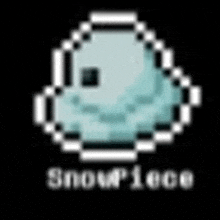 a pixel art drawing of a snowflake with the word snowlace below it .