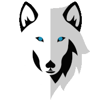 half of a wolf 's face with blue eyes is shown