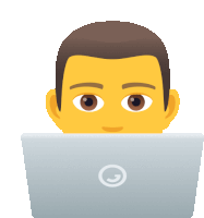 an emoji of a man sitting in front of a laptop with a g on the screen