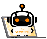 a robot holding a sign that says em quarentena on it