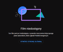 a black screen with geometric shapes and the words film niedostepny