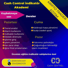 a poster for a crypto trader education program called cash control