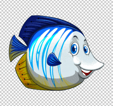 a cartoon fish is smiling on a transparent background