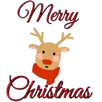a reindeer wearing a red scarf and the words merry christmas