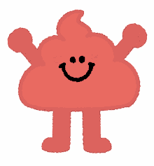 a cartoon drawing of a red cloud with a smiley face