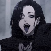 a girl with a purple tongue sticking out from her mouth