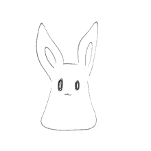 a black and white drawing of a rabbit with the number 0 on it 's face