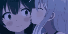 two anime girls are kissing each other on the cheeks