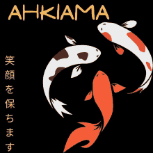 a black background with two fish and the word ahkiama on top