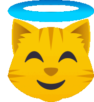 a cat with a halo on its head is smiling