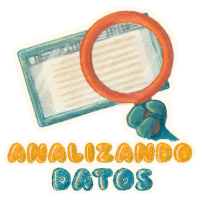 a hand holding a magnifying glass with the words analizando datos written below it