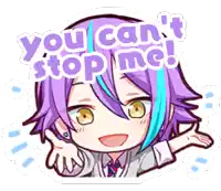 a sticker of a girl with purple hair and blue streaks that says you can 't stop me