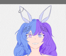 a drawing of a girl with blue and purple hair wearing bunny ears