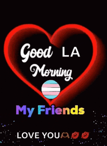 a green heart with the words `` good morning my friends '' written on it .