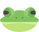 a green frog with black eyes and a smile on its face on a white background .