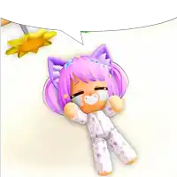 a doll with purple hair and a pacifier laying on the floor