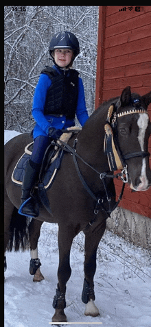 a person riding a horse in the snow with the time 14:14