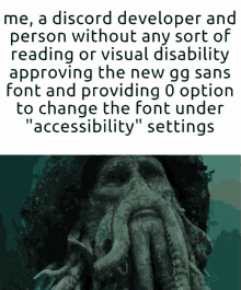 a meme about a discord developer and a person without any sort of reading or visual disability approving the new gg sans font