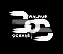 a black and white logo for walrus ocean with dripping paint