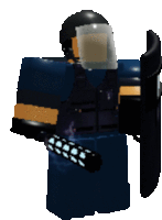 a pixel art of a police officer holding a shield and a bat .