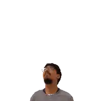 a man with a beard looks up at the number 20
