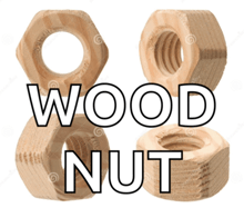 three wooden nuts are stacked on top of each other with the words wood nut written above them