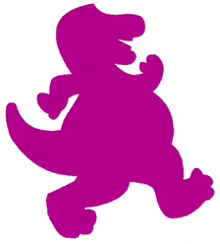 a purple silhouette of a dinosaur walking on a white background