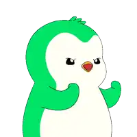 a cartoon penguin with green feathers and a red beak