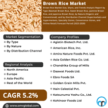 a poster titled brown rice market with a list of companies and their profiles