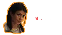a woman with a surprised look on her face and the word what behind her