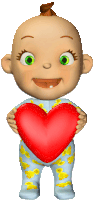 a cartoon baby is holding a large red heart