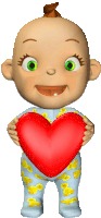 a cartoon baby is holding a large red heart