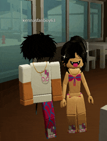 a girl in a bikini is standing next to a boy with the name kennasfanboy63 on the bottom right